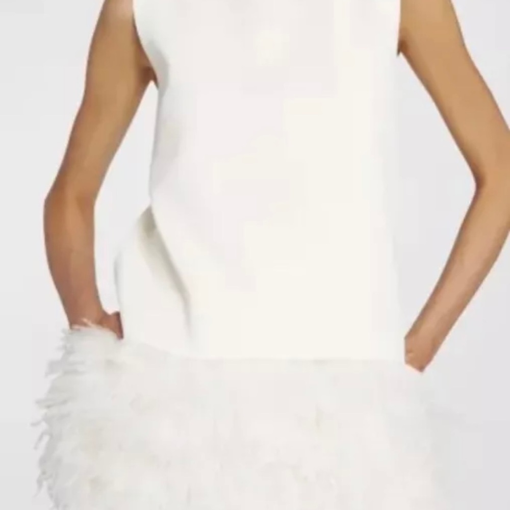JIL SANDER OSTRICH FEATHER SLEEVELESS BLOUSE NWT CREAM WHITE WOMEN 38 MSRP $4290